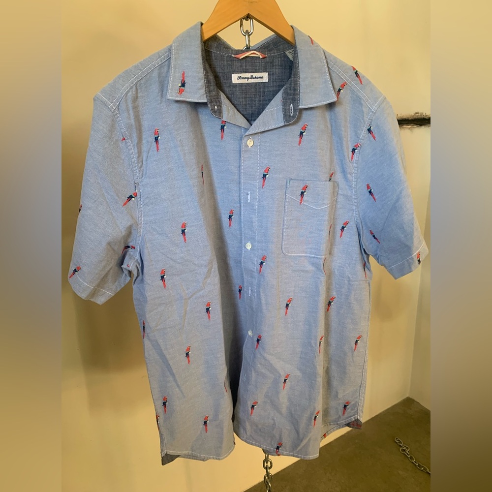 Tommy Bahama Light Blue Parrot Print Shirt
